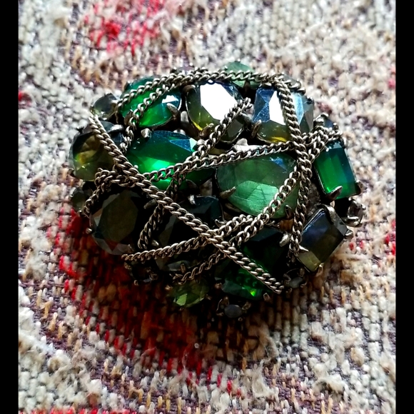 Green Rhinestone Brooch Pendant - Picture 1 of 12